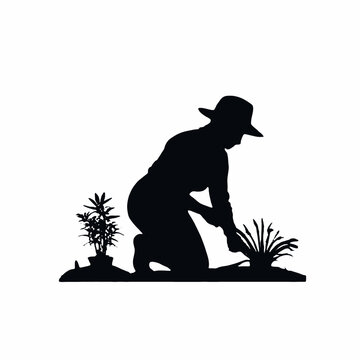 recommend clip art: A silhouette of a farmer or gardener working in a field or garden