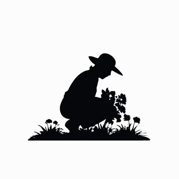 recommend clip art: A silhouette of a farmer or gardener working in a field or garden