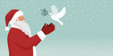 Santa Claus and dove with an olive branch