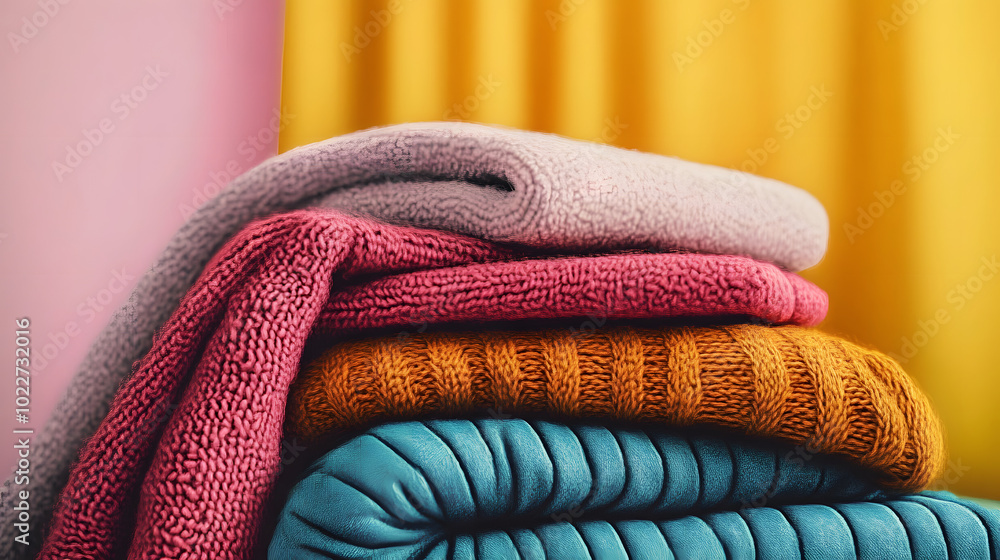 Poster cozy blankets retro graphic poster in minimalistic design and playful color palette with free space 