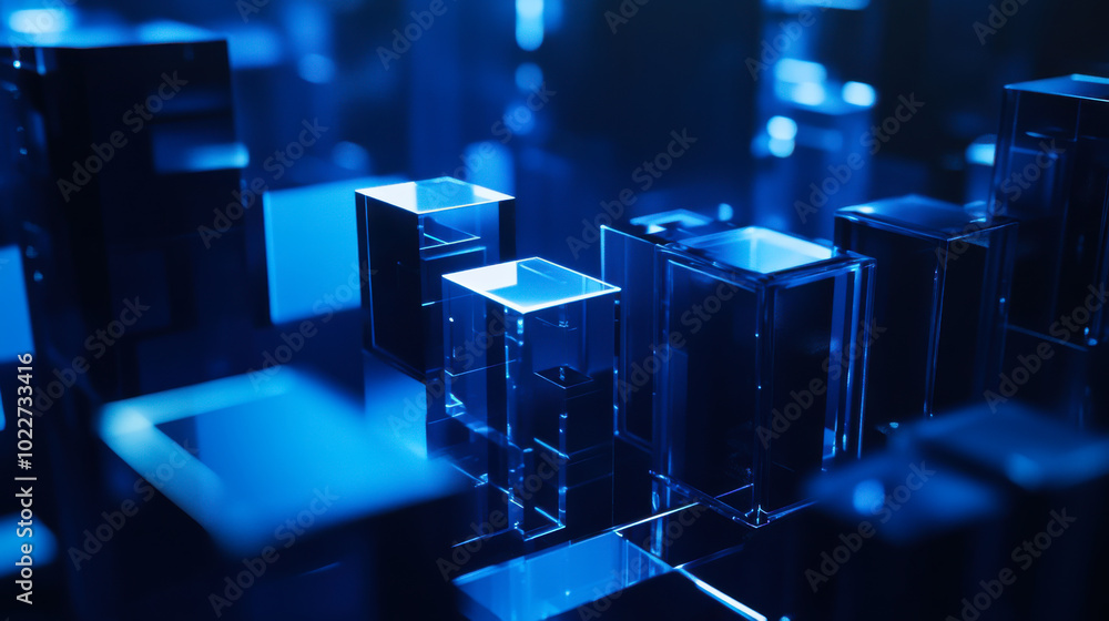 Poster abstract blue crystal structures illuminated in a dim environment create a striking visual effect of