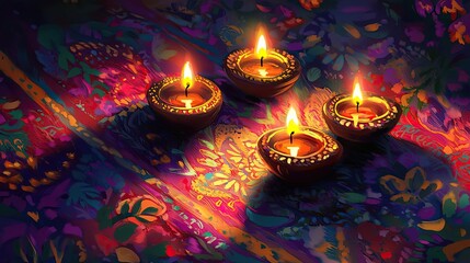 Colorful candles illuminate a vibrant background, creating a warm and inviting atmosphere perfect for celebrations.