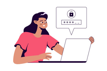 Woman enters a password on a laptop