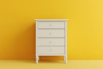 Bright white dresser against a vibrant yellow wall in a modern interior