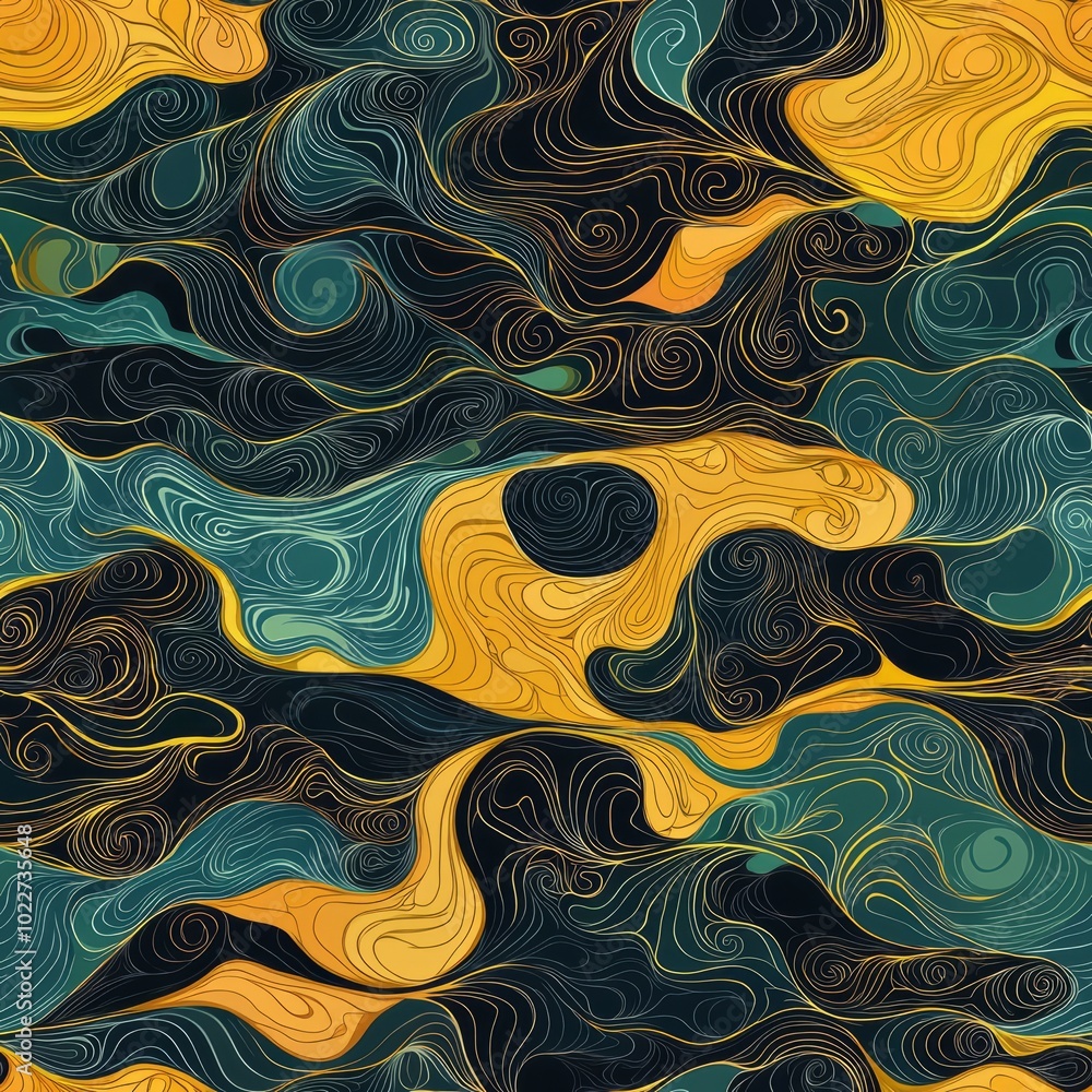 Wall mural seamless pattern of fractal patterns mimicking the flow of rivers