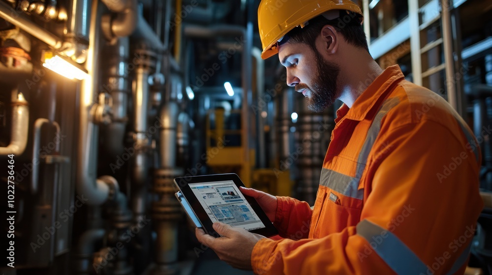 Aufkleber a drilling rig operator controlling complex drilling equipment through a tablet, monitoring real-tim