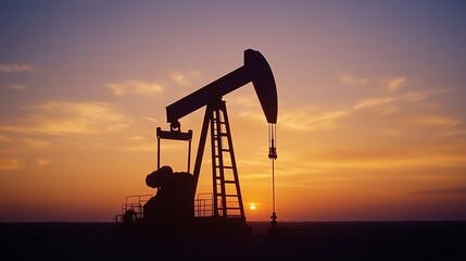 silhouette of oil pump Derrick during sunset, Oil drill rig and pump jack at petrol and natural gas production drilling site