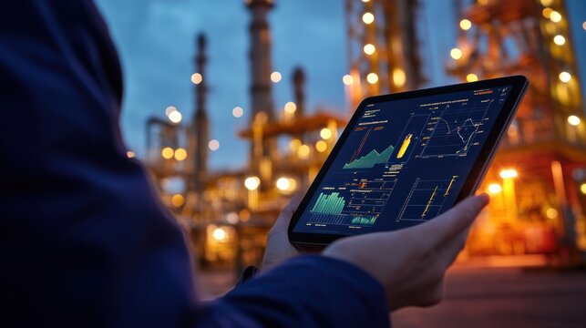 A mobile tablet displaying real-time drilling data for gas exploration, allowing the operator to adjust key parameters remotely