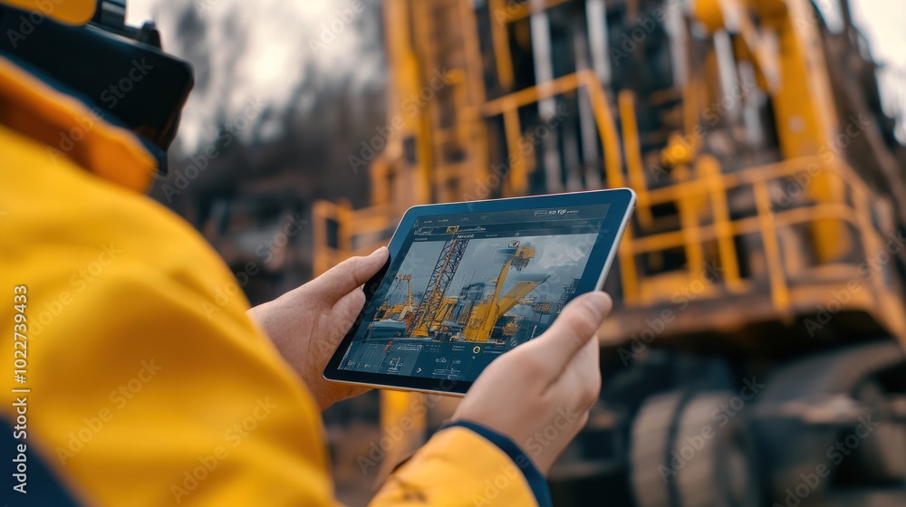 Aufkleber a mobile tablet interface for controlling a gas drilling rig, showcasing the use of advanced technol