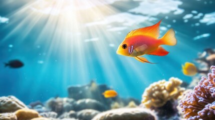 Fototapeta premium Vibrant Orange Fish Swimming in Clear Ocean Water