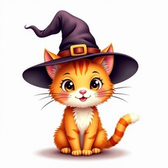 cat isolated halloween illustration in watercolor style. cute character
