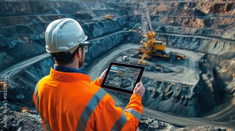 Poster a smart rig for mineral exploration being controlled through a tablet, allowing the operator to moni