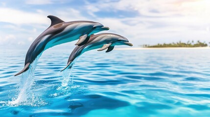 Dolphins Jumping Over Clear Blue Water