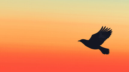 A sharp silhouette of a bird taking flight against a soft gradient sky evokes a sense of freedom and movement
