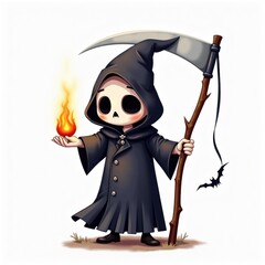 Obraz premium Grim Reaper isolated halloween illustration in watercolor style. cute character