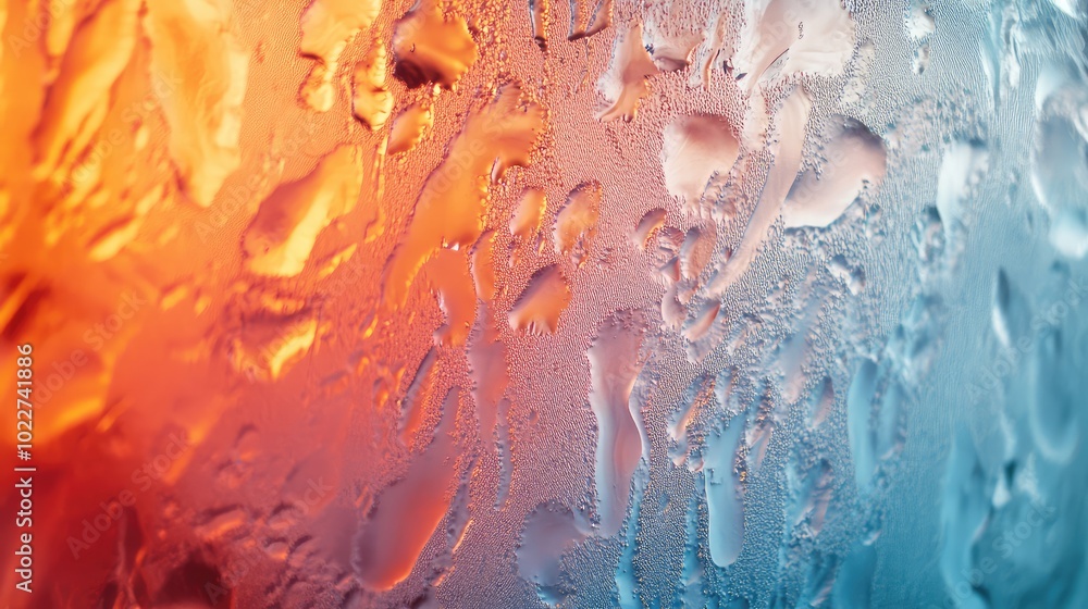 Poster a macro shot of transparent glass with a gradient texture, transitioning from smooth to rough, showc