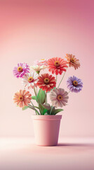 Fototapeta premium Colorful Flower Bouquet in Pink Pot