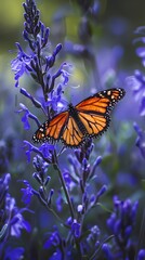 Obraz premium Submitted by Betsy Staples Monarch butterfly on blue flower generated with AI