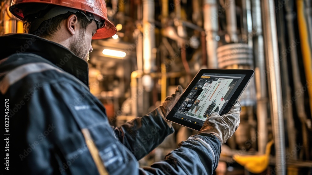 Aufkleber a tablet-assisted drilling operation for gas exploration, with the operator seamlessly controlling d
