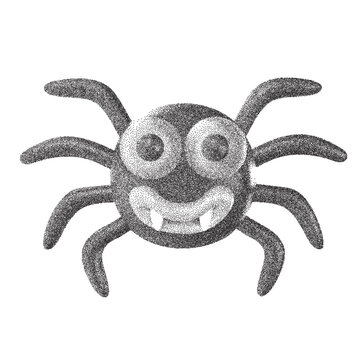 recommend clip art: Cartoon spider silhouette in grain stipple style. Grunge monochrome dotworks elements. Trendy modern vector illustration.