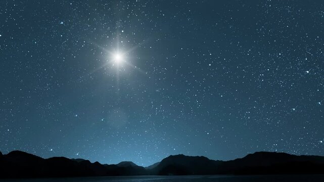 night Christmas panorama with a star in the sky