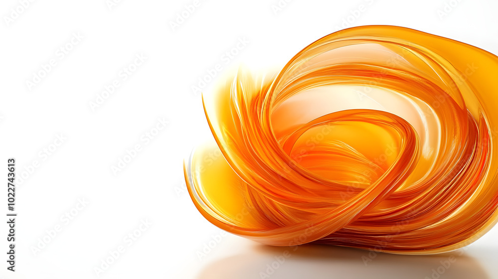 Poster a high-resolution image of an orange swirl against a white background, showcasing a subtle reflectio
