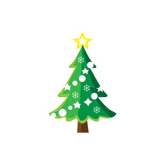 Christmas tree with star, toys and snowflakes without white color icon.