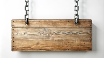 Minimalist Wooden Sign with Chain Isolated on White Background for Creative Designs