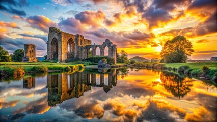 Obraz premium Serene Landscape with Ancient Ruins Evoking Biblical Themes of Faith, Hope, and Spiritual Reflection