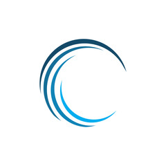 Abstract blue gradient lines are forming a circular shape logo on white background