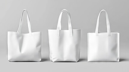 A set of realistic tote bags in different shapes and sizes. These white canvas bags are perfect for carrying groceries or showcasing custom designs.