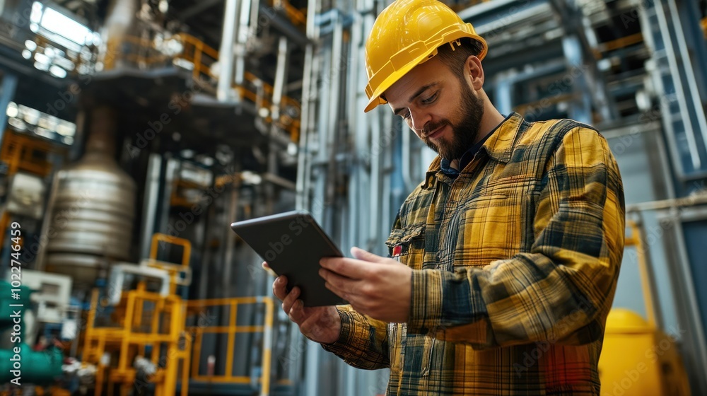 Poster an operator adjusting rig automation settings via tablet, fine-tuning the drilling process to ensure