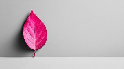A single, vibrant magenta leaf stands out against a plain, monochrome background. This bold color choice for 2024.