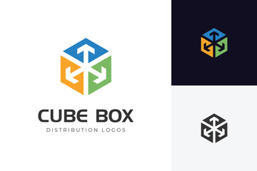 cube box with distribution arrow logo icon design with geometry graphic vector symbol