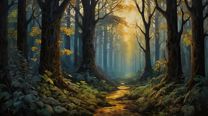 Fototapeta premium autumn forest in the morning