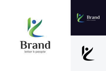 Letter k people logo icon design with happy person graphic vector symbol for fitness body care logo template