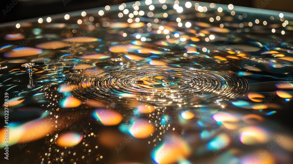 Aufkleber a detailed shot of droplets scattered across a glass table, with reflections of light creating dynam