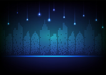 Digital  technology dark background. office cityscape concept. Design for city, town, company , communication, connection, telecoms, digital, internet, online, network.