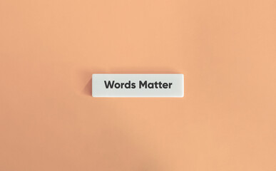 Words Matter Phrase. The Importance and Impact of the Language. Concept of Word Power. Text on Block Letter Tile on Dusty Pink Background. Minimal Aesthetic.