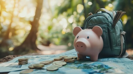 Nomads saving money illustrated through financial planning, choosing affordable destinations, and cutting unnecessary expenses, illustrations