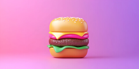 Colorful Minimalist Burger on Pink Background