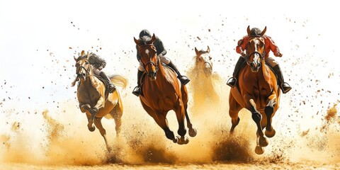 Minimalist Background of Geelong Cup Race: Jockey Silhouette and Racing Icon Isolated on a Blue Sky with Wet Sand
