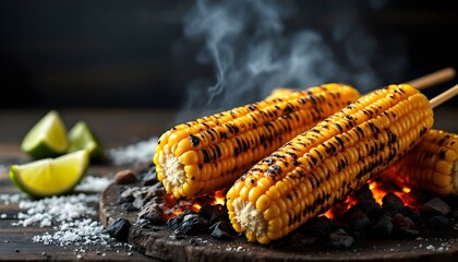 Grilled Balal, Persian Street Food Corn on the Cob with Lime and Salt (Persian Cuisine)