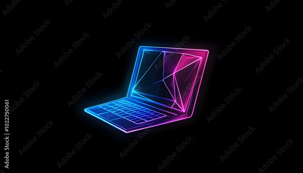 Wall mural a neon laptop with blue and pink hues