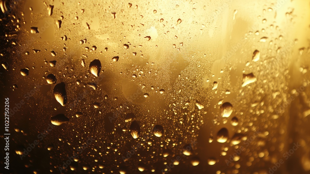 Poster water droplets on a frosted glass pane, creating a contrast between the sharp detail of the drops an
