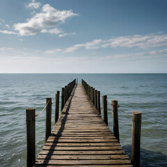 Old Wooden Pier Extending into the Horizon
