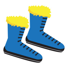 blue winter boots with yellow fur
