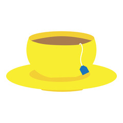  a cup of tea with saucer in yellow color