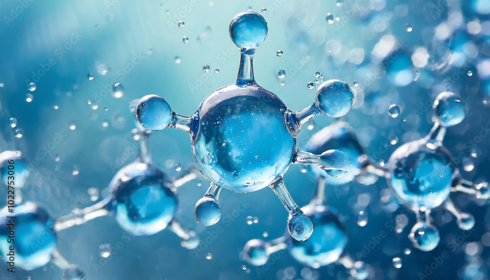 Aufkleber close-up view of blue molecules in water demonstrating molecular structure and interaction in a labo