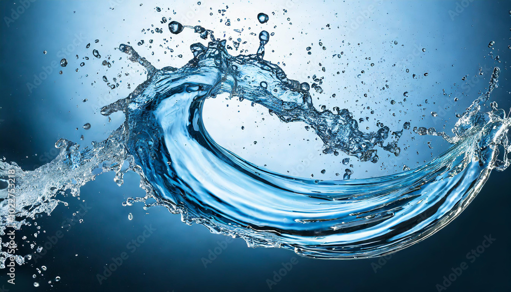Aufkleber captivating splash of water creating a wave shape against a blue backdrop in a dynamic motion captur